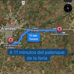 a map of the city of la fernandica with red dots at Cuarto en casa de campo in Arandas