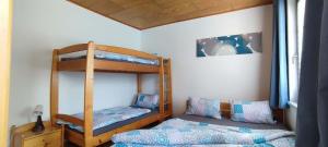 a bedroom with two bunk beds and a bed at Apartmány Anna s welness in Trojanovice