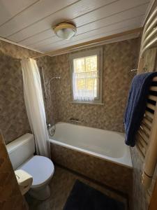a bathroom with a tub and a toilet and a sink at Charming Chalet Silvretta in Flumserberg in Flums +7 photos