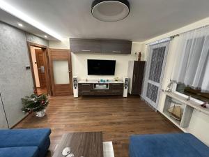 a living room with a tv and a couch at Apartament Palisadowa 78 in Wałbrzych