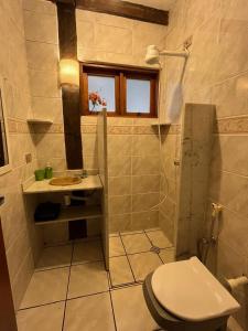 a bathroom with a toilet and a shower and a sink at Canto do Cururuá - IlhaBela in Ilhabela +20 photos