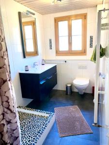a bathroom with a sink and a toilet at Apartments Chalet Tatyana in Leukerbad +31 photos