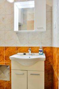 a bathroom with a white sink and a mirror at Apartment Petra in Senj +23 photos
