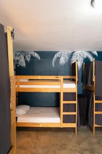 a bunk bed in a room with a blue wall at Casa Coral in Luquillo