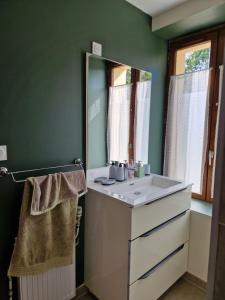 a bathroom with a sink and a mirror at Maison Le Thuau in Sargé-lès-Le Mans