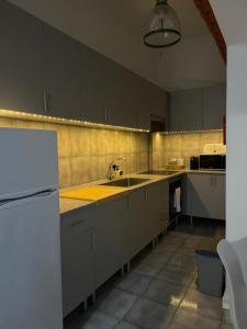 a kitchen with a sink and a refrigerator at Adoria GuestHouse in Adoria