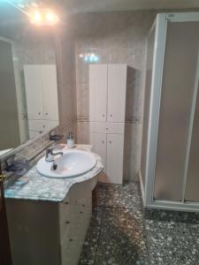 a bathroom with a sink and a shower at Dos Hermanas in Sahagún