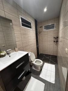 a bathroom with a sink and a toilet and a shower at Maeva I Papara in Papara