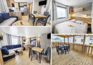 a room with a bed and a dining room at Séjour en Forêt 4 étoiles in Litteau