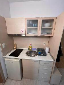 a small kitchen with a sink and a counter at Polo Resort studio in Sunny Beach