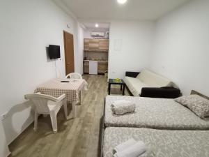 a room with two beds and a couch and a table at vila matejevic in Star Dojran