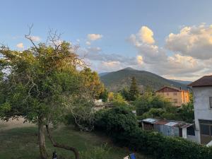 a view of a town with a mountain in the background at Casa Felice 1910 in Introdacqua