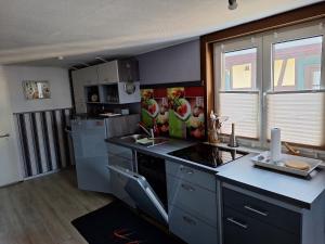 a kitchen with a sink and a counter top at Ferienwohnung Silchmüller in Zella-Mehlis