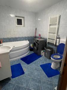 a bathroom with a tub and a toilet and a sink at Apartament ALEX in Sibiu