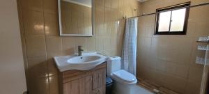 a bathroom with a sink and a toilet at Cabañas San Pedro in Arauco