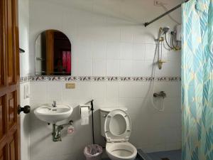 a bathroom with a toilet and a sink at Pableo's Pension House in Moalboal in Moalboal