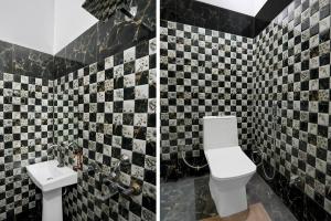 two pictures of a bathroom with a toilet and a sink at OYO Collection O George Town in Colonelganj