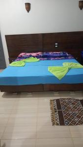 a bed in a bedroom with a blue comforter at ABAZIDO Nubian Guest House in Aswan