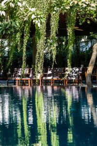 a swimming pool with lounge chairs and a tree at Mulberry Collection Silk Eco in Hoi An