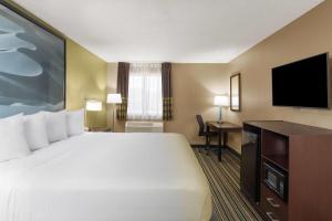 a hotel room with a large bed and a flat screen tv at Super 8 by Wyndham Casa Grande in Casa Grande