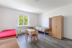 a bedroom with a table and a bed and a desk at Ubytovna Nika in Přerov