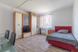 a bedroom with a bed and a tv and a table at Ubytovna Nika in Přerov