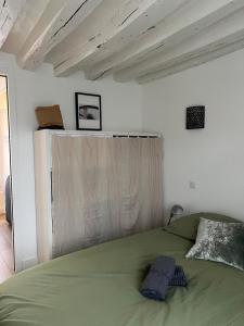 a bedroom with a green bed in a room at La Suite Bellifontaine in Fontainebleau