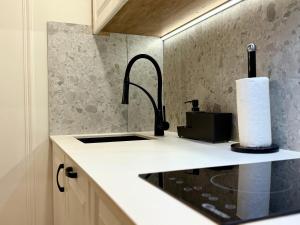 a kitchen counter with a sink and aaucet at Apartamenty Katarzynki by Rentoom in Toruń +32 photos