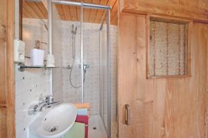 a bathroom with a sink and a shower at UNSER VORSÄSS - Klausberg in Schwarzenberg