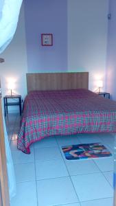 a bedroom with a bed with a plaid blanket on it at Casa Alice in Ciriè