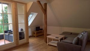 a living room with a couch and a table at Apartments SMAG Obere Burgstraße in Pirna