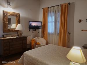 a bedroom with a bed and a mirror and a television at Villa Amalia - mansarda B&B in Cinisi