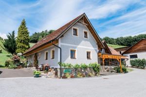 a large white house with a brown roof at Weingut Dietl in Riegersburg