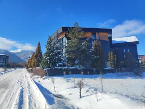 a house in the snow with a road in front at Aspen Heights 4 beds studio in Bansko
