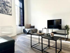 a living room with a tv and a couch at LE WLÉRICK LUMINEUX - Spacieux - Hyper Centre in Mont-de-Marsan