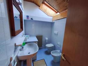 a small bathroom with a sink and a toilet at Casa del Capitano Hilton in Isolaccia