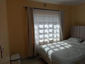 a bedroom with a bed and a window with curtains at Kelhanil Homes in Narok