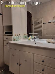 a bathroom counter with a sink and a mirror at Chambres d'hôtes - Bed & Breakfast - chez Denis-Jo in Toulon +14 photos