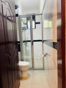 a bathroom with a toilet and a shower at Luxury homes ug in Kampala