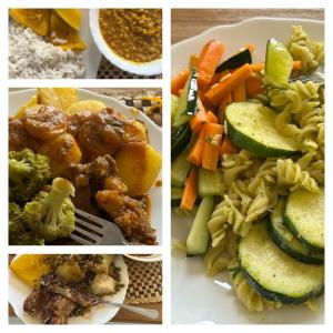 a collage of four different pictures of food at Kapto Camp in Kapchorwa
