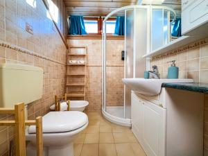 a bathroom with a toilet and a shower and a sink at Begar Nest - ski slope front and panoramic in Sappada +15 photos