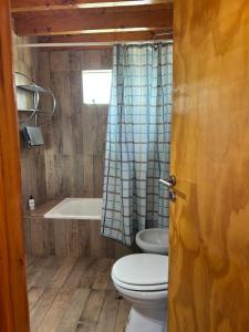 a bathroom with a toilet and a bath tub at La Loica in El Maitén +56 photos