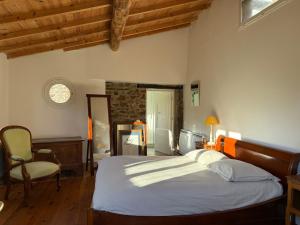 a bedroom with a bed and a desk and a chair at La Bellevue in Valleraugue +71 photos