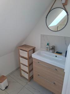 a bathroom with a sink and a mirror at Penvins in Sarzeau +8 photos
