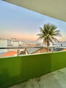 a view of a palm tree from a balcony at Studio Cafe duas camas de solteiro in Arapiraca