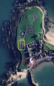 an aerial view of an island in the water at Seaview Terrace in Skerries