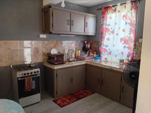 a kitchen with a sink and a stove at Quiet corner ideal for holidays in Centre de Flacq