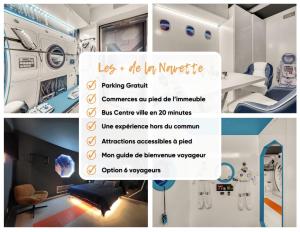 a collage of pictures of a hospital room at La navette spatiale - Aventure - Espace - Clim - Parking in Toulouse