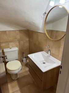 a bathroom with a toilet and a sink and a mirror at Duplex Moderno en Chascomus in Chascomús +12 photos