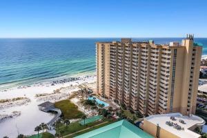 an aerial view of a hotel and the beach at Pelican Beach 1216 - Ocean Front Condo with Shared Pool & Beach Access in Destin